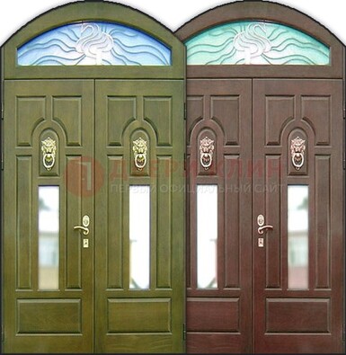 Стальная арочная дверь со стеклом ДА-17 для монолитного дома в Петрозаводске