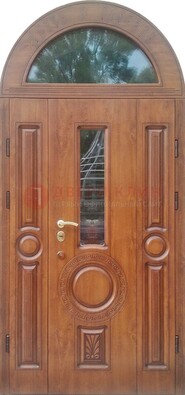 Двустворчатая железная дверь МДФ со стеклом в форме арки ДА-52 в Петрозаводске