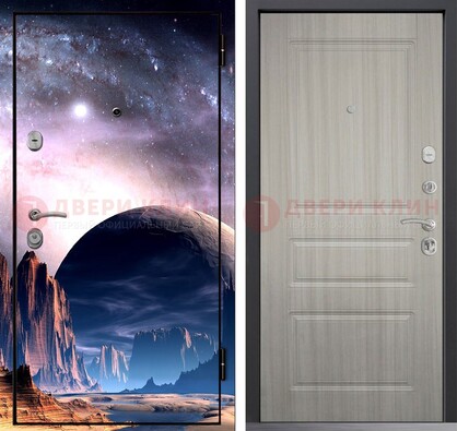 Железная дверь с фотопечатью космоса и планеты ДФ-50 в Петрозаводске