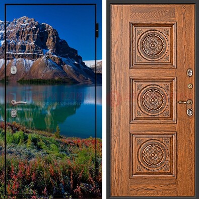 Входная дверь с фотопечатью озера и гор ДФ-6 в Сертолово