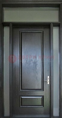 Черная металлическая дверь с фрамугами и стеклом ДФГ-24 в Петрозаводске