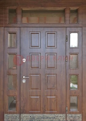 Стальная дверь МДФ со стеклом и фрамугами для дома ДФГ-29 в Петрозаводске