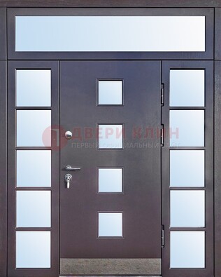 Современная железная дверь со стеклом и фрамугами ДФГ-4 в Петрозаводске