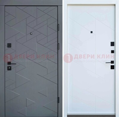 Серая металлическая дверь МДФ с узором  ДМ-224 в Петрозаводске