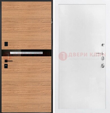 Железная коричневая дверь с МДФ в белом цвете ДМ-313 в Петрозаводске