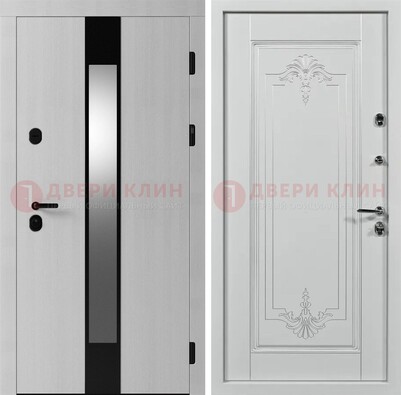 Белая металлическая дверь МДФ с зеркальной вставкой ДМ-324 в Петрозаводске