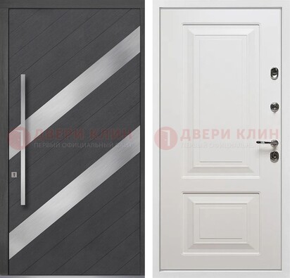 Серая входная дверь МДФ с металлическими вставками ДМ-325 в Петрозаводске