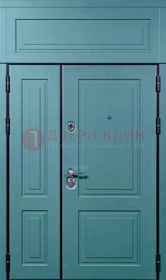 Синяя металлическая дверь с МДФ и верхней фрамугой ДМ-339 в Петрозаводске