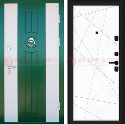 Зеленая железная дверь с панелями МДФ ДМ-369 в Петрозаводске
