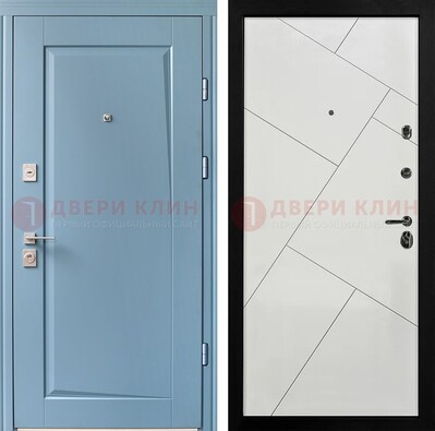 Синяя железная дверь с МДФ панелями ДМ-491 в Петрозаводске
