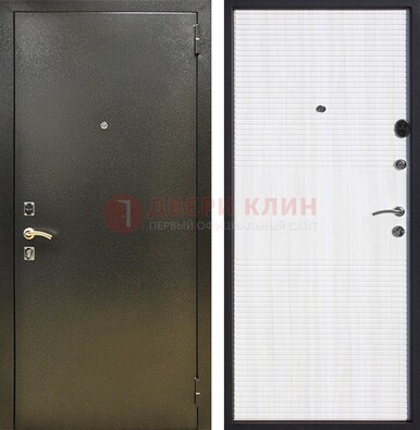 Стальная темно-серая дверь с порошковой отделкой и МДФ Белый ясень ДП-279 в Петрозаводске