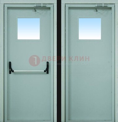 Серая металлическая противопожарная дверь со стеклянной вставкой ДПП-3 в Петрозаводске