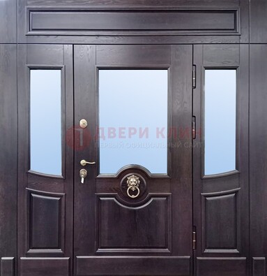 Филенчатая металлическая дверь с панелью МДФ и стеклом ДПР-102 в Петрозаводске
