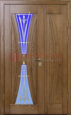Коттеджная парадная дверь со стеклянными вставками и ковкой ДПР-26 в Петрозаводске