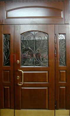 Стальная парадная дверь со вставками из стекла и ковки ДПР-30 в коттедж в Петрозаводске
