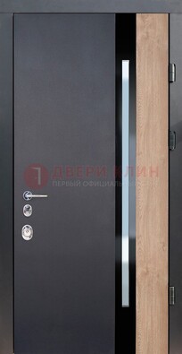 Черная металлическая дверь МДФ со стеклом ДС-14 в Петрозаводске