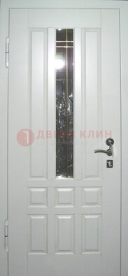 Белая металлическая дверь со стеклом ДС-1 в загородный дом в Петрозаводске