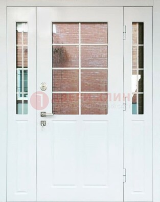 Белая стальная дверь со стеклом и фрамугами ДС-27 в Петрозаводске