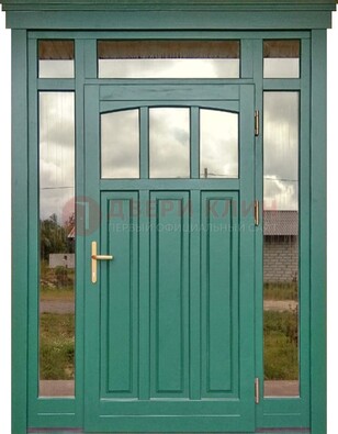 Зеленая металлическая дверь МДФ со стеклом ДС-43 в Петрозаводске