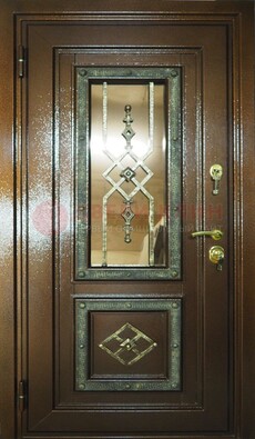 Теплая входная дверь со стеклом и ковкой разноцветной ДСК-13 в Петрозаводске