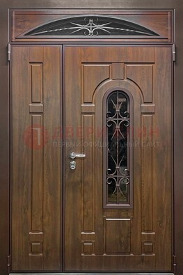 Большая металлическая дверь со стеклом и ковкой ДСК-145 в Петрозаводске