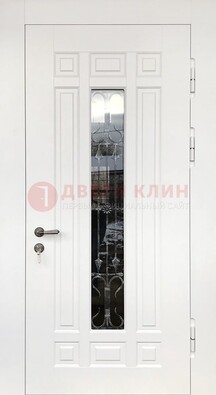Белая стальная дверь винорит со стеклом и ковкой ДСК-191 в Петрозаводске