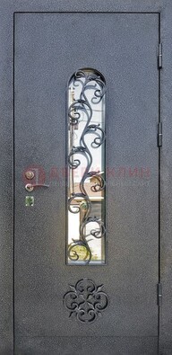 Темная стальная дверь Порошок со стеклом и ковкой ДСК-217 в Петрозаводске