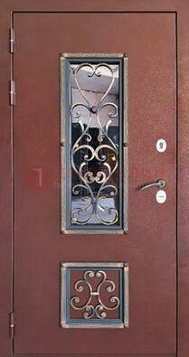 Уличная дверь Порошок со стеклом и ковкой для дома ДСК-218 в Петрозаводске