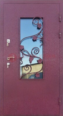 Железная дверь Порошок со стеклом и ковкой лозы ДСК-220 в Петрозаводске