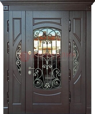 Полуторная железная дверь Винорит со стеклом и ковкой ДСК-231 в Петрозаводске