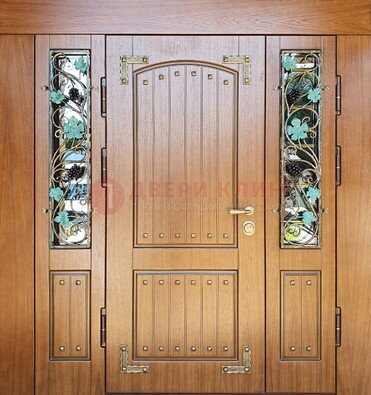 Железная дверь Винорит со стеклом и ковкой лозы ДСК-236 в Петрозаводске