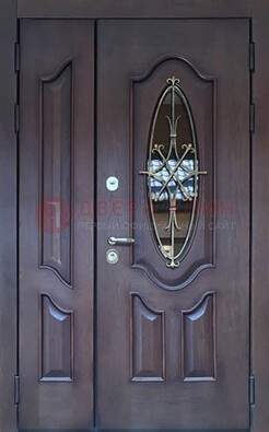 Темная металлическая дверь Винорит со стеклом и ковкой ДСК-239 в Петрозаводске