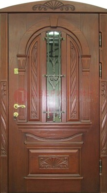 Узорная железная дверь массив со стеклом и ковкой ДСК-247 в Петрозаводске
