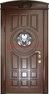 Шоколадная металлическая дверь Винорит со стеклом и ковкой ДСК-269 в Петрозаводске