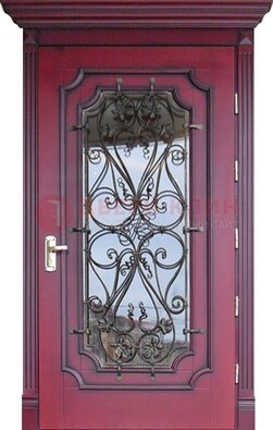 Красная стальная дверь Винорит со стеклом и ковкой ДСК-271 в Ликино-Дулево