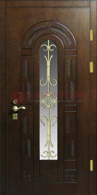 Дизайнерская металлическая дверь со стеклом и ковкой ДСК-50 в Петрозаводске