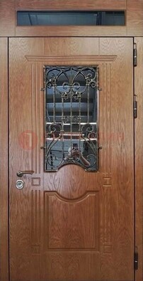 Металлическая входная дверь со стеклом и ковкой для дома ДСК-96 в Петрозаводске