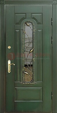 Железная дверь со стеклом и ковкой ДСК-9 для офиса в Петрозаводске