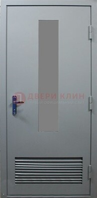 Серая металлическая техническая дверь с декоративной вставкой ДТ-14 в Петрозаводске