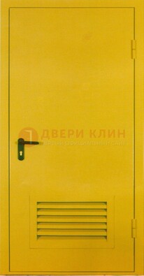 Желтая металлическая техническая дверь с вентиляционной решеткой ДТ-15 в Петрозаводске