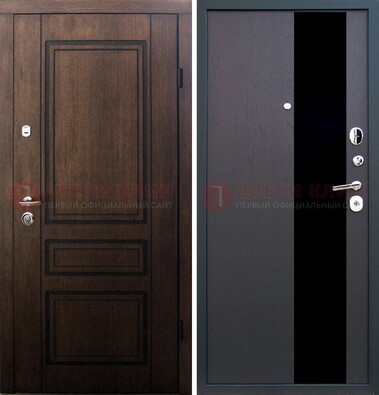 Входная дверь Итальянский орех с МДФ с черным стеклом ДМ-1199 в Петрозаводске