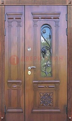 Железная коричневая филенчатая дверь с виноритом и МДФ ДВТ-85 в Петрозаводске