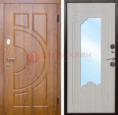 Коричневая металлическая дверь c МДФ с узором и зеркалом ДЗ-105 в Петрозаводске
