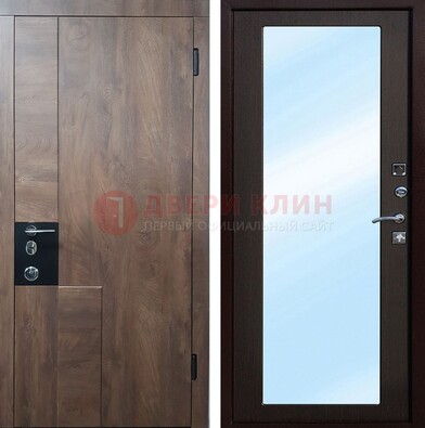 Коричневая металлическая дверь c МДФ с зеркалом ДЗ-106 в Петрозаводске