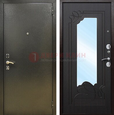 Железная темная дверь c порошковым напылением и МДФ с узором и зеркалом ДЗ-111 в Петрозаводске