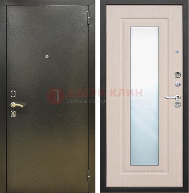 Входная темная дверь c порошковым покрытием и МДФ Белый дуб и зеркалом ДЗ-112 в Петрозаводске