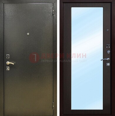 Входная темно-серая дверь c порошковым покрытием и МДФ с зеркалом ДЗ-114 в Петрозаводске