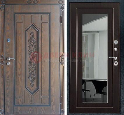 Уличная коричневая дверь c виноритом и МДФ Венге с зеркалом ДЗ-116 в Петрозаводске
