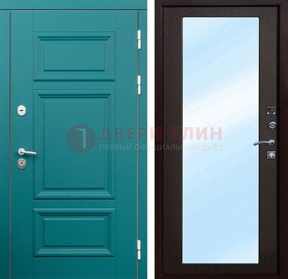 Зеленая входная дверь терморазрыв c виноритом и МДФ с зеркалом ДЗ-122 в Петрозаводске