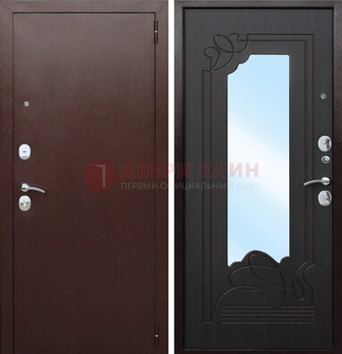 Коричневая стальная дверь с зеркалом ДЗ-18 в Петрозаводске